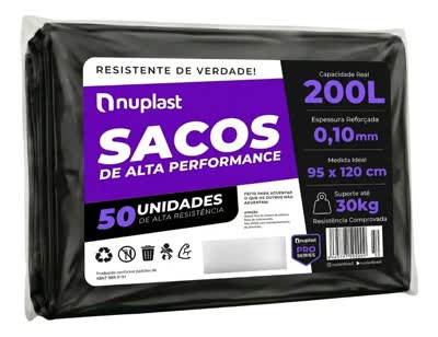 Saco De Lixo 200 Litros Reforçado 50un Nuplast Fabrica