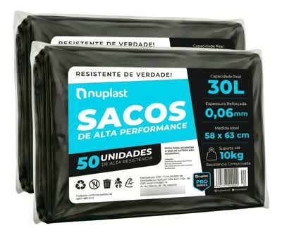 Saco De Lixo 30 Litros Reforçado Nuplast Com 100 Unidades