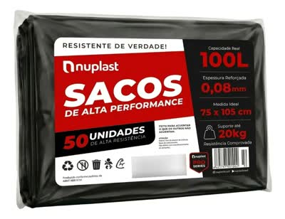 Saco De Lixo 100 Litros Reforçado Condomínio 50un Nuplast